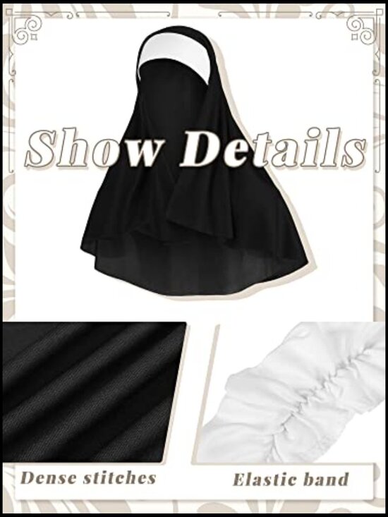 Nun Costume Headpiece Set for Women Halloween Cosplay Party Supplies 4 Pcs